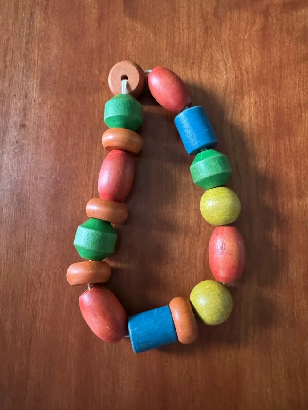 Vintage Wood Bead Necklace Multi-Color and Shapes